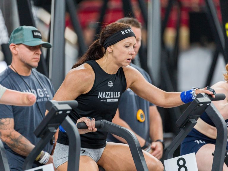 Christina Mazzullo on a Echo bike at the 2023 CrossFit Games